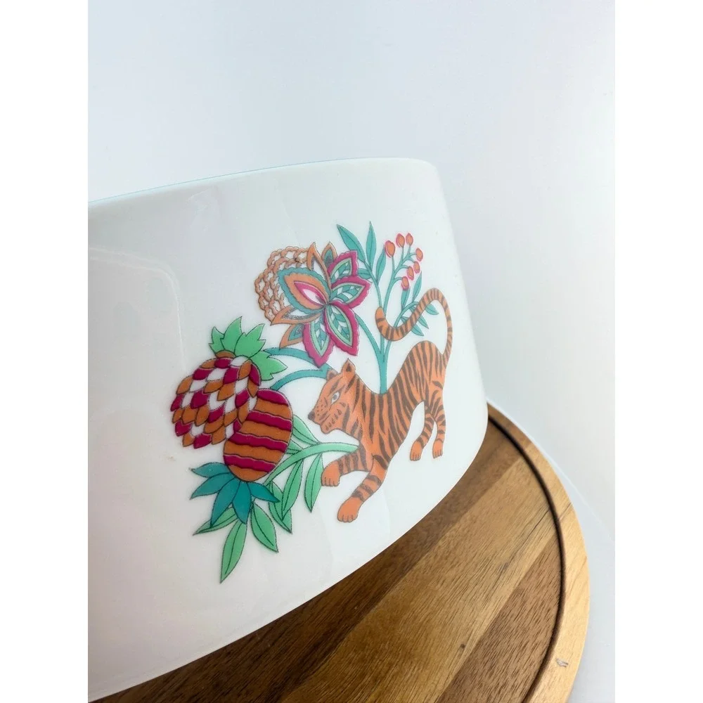 Vintage Creation Alpac France Porcelain Tiger Botanical Serving Bowl 8